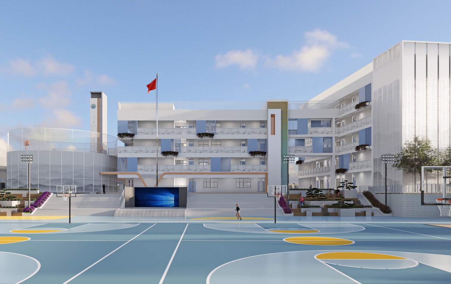 深圳市大望學(xué)校走廊過(guò)道環(huán)氧彩色防滑地板已完工